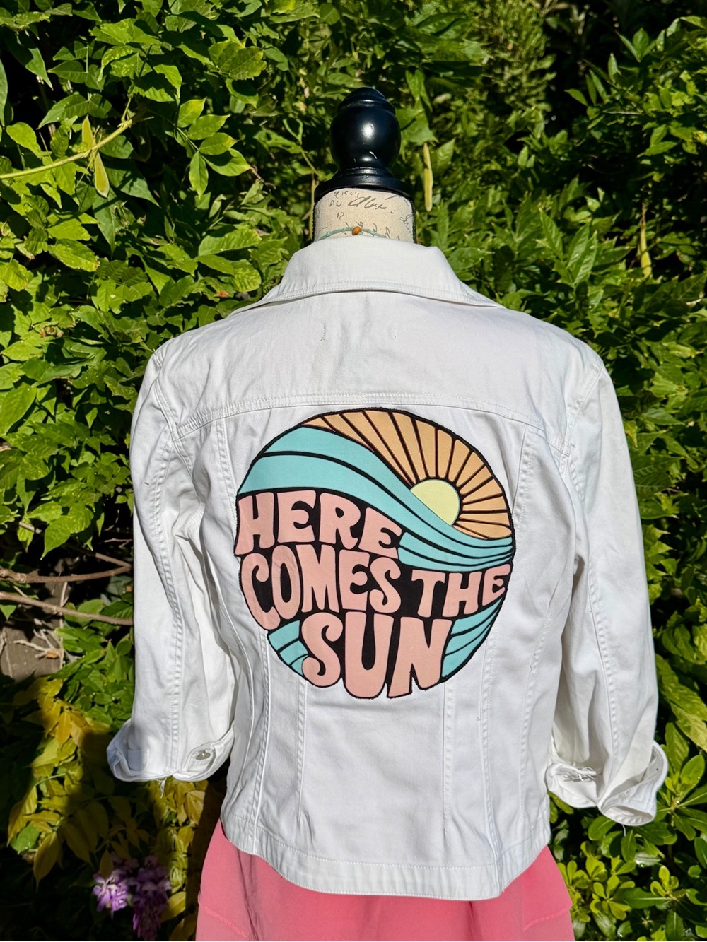 Women's Beatles "Here Comes The Sun" White Jean Jacket-Medium